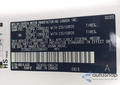 2025 Lexus Nx 350 Luxury z USA, uszkodzony, nr VIN 2T2HGCEZ5SC080407